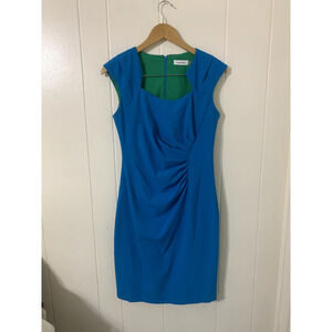 Calvin Klein Womens Size 6 Dress Scuba Sheath Sleeveless Crew Neck Career Blue